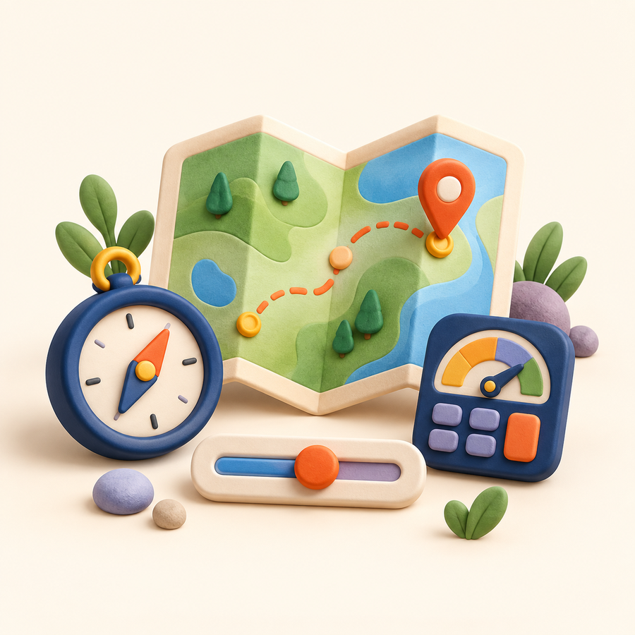 An interactive map, compass, gauge and adjustable control