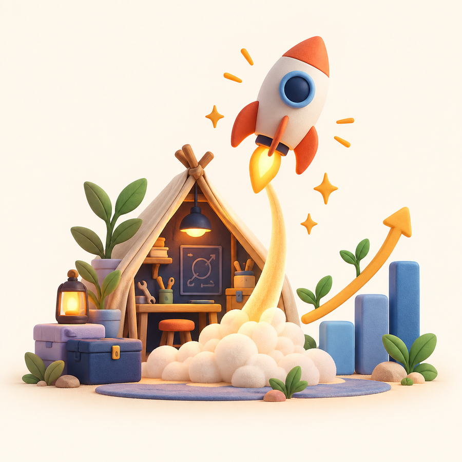 A website rocket launching from the laboratory towards sustainable growth